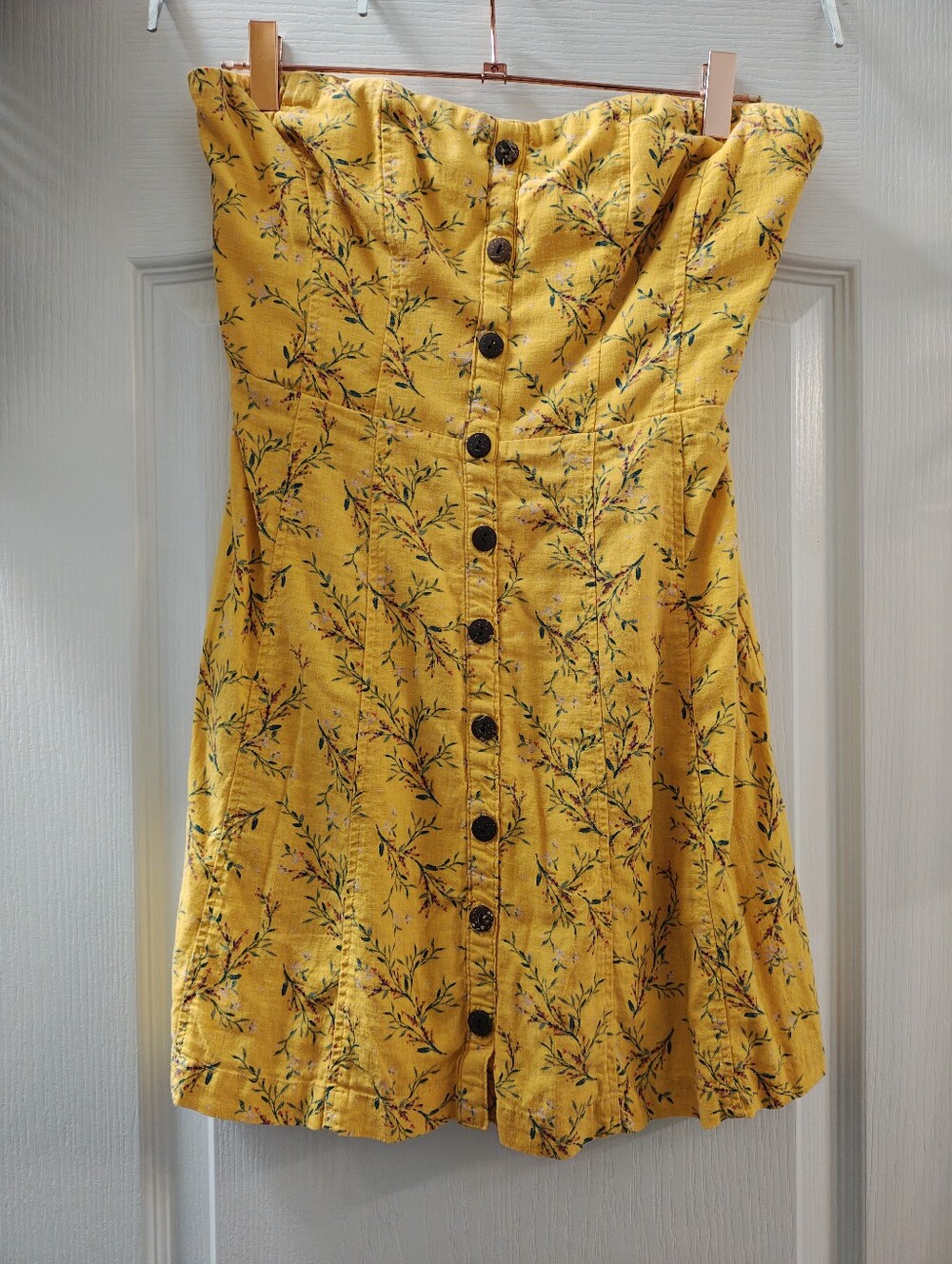 Kimchi Blue Yellow Floral Button-Front Strapless Mini Dress
